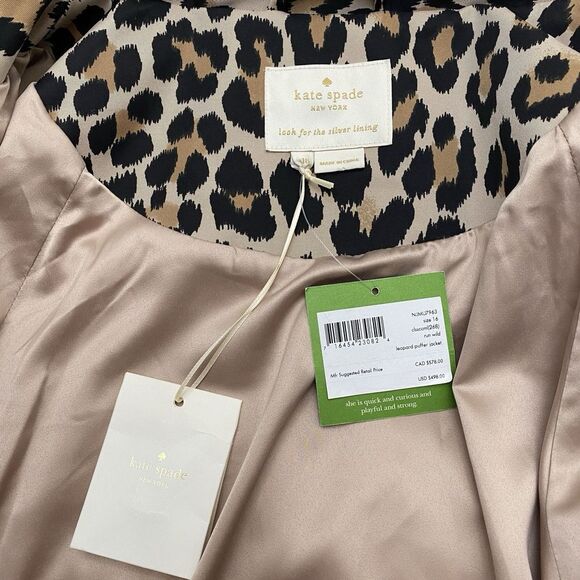 NWT Kate Spade Run Wild Leopard Puffer Ruffle Collar Jacket Women's Size 16 - Picture 3 of 16